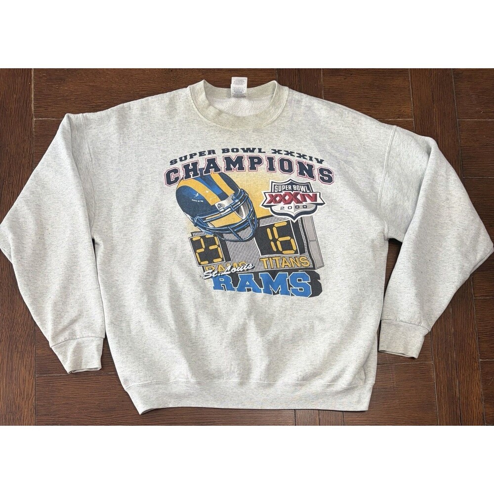 Vtg 2000 St. Louis Rams Super Bowl XXXIV Champions Crewneck Grunge Graphic 2XL